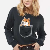 Cute Pocket Dog Design Cropped Pullover Crew