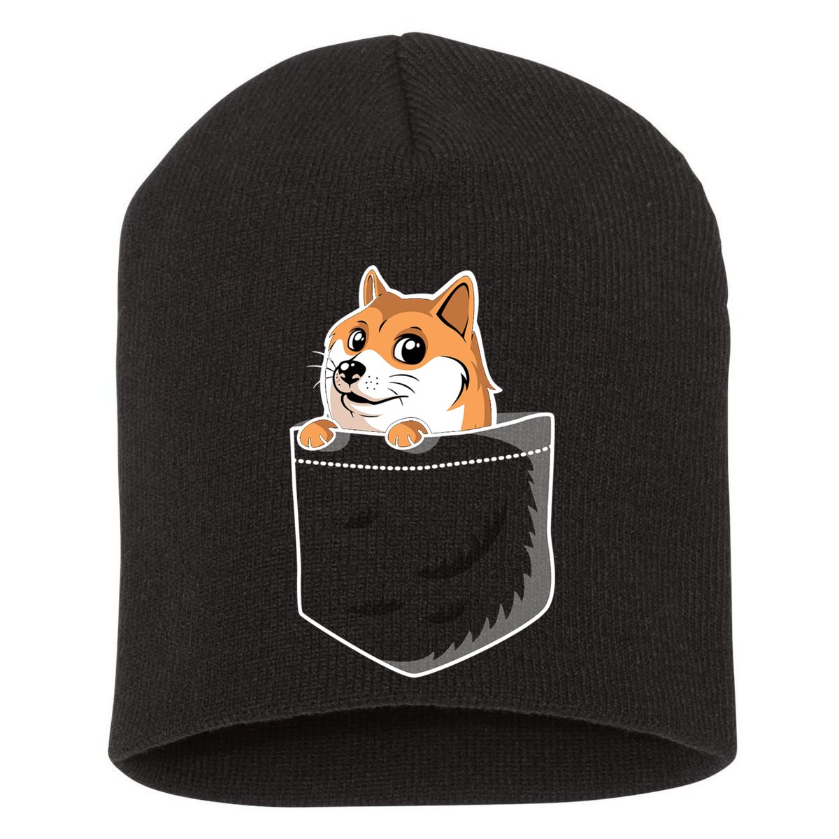 Cute Pocket Dog Design Short Acrylic Beanie