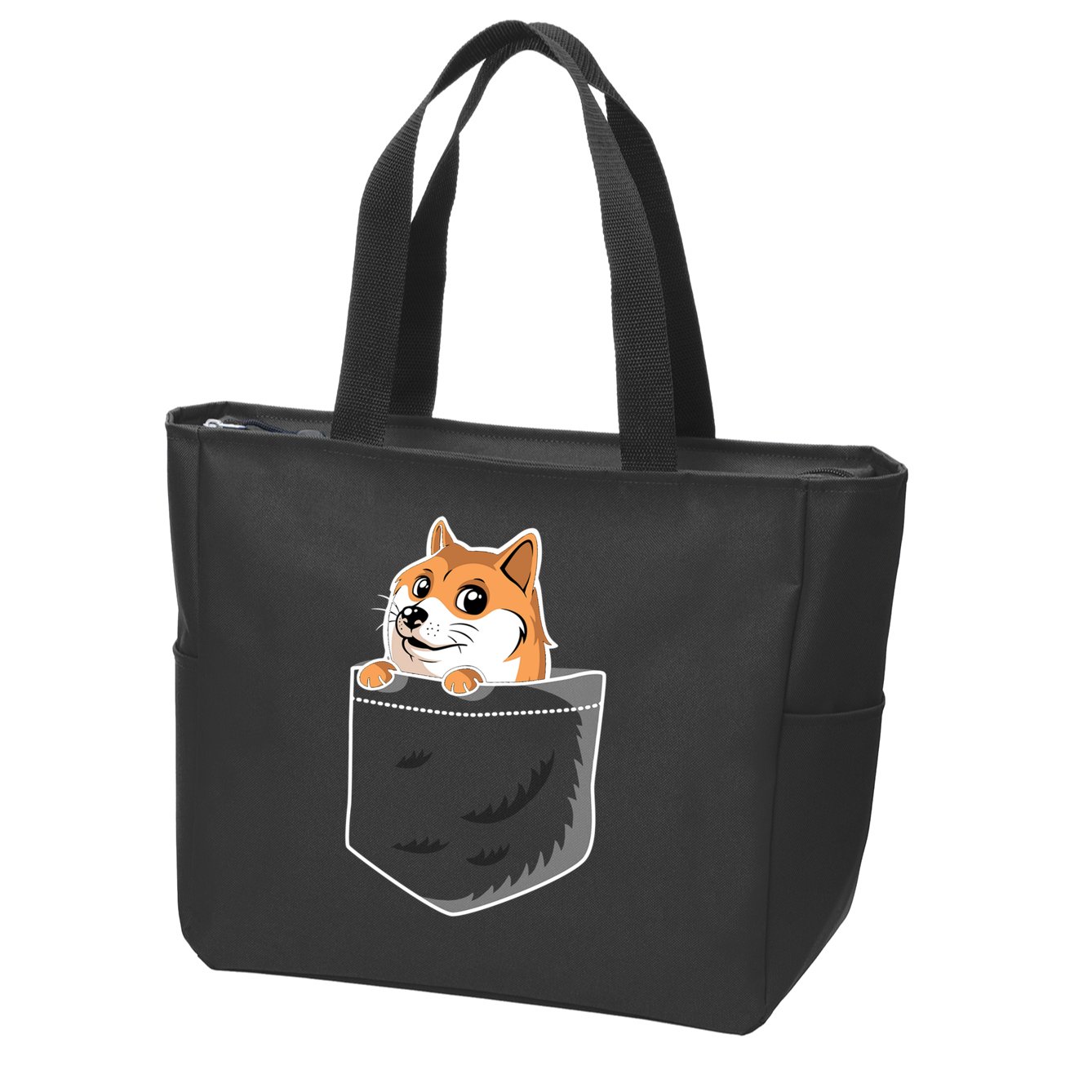 Cute Pocket Dog Design Zip Tote Bag