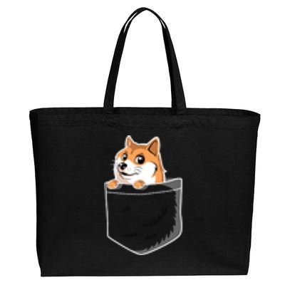 Cute Pocket Dog Design Cotton Canvas Jumbo Tote