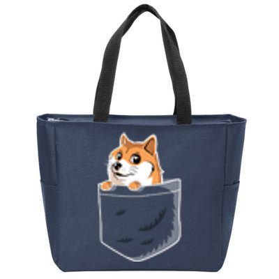 Cute Pocket Dog Design Zip Tote Bag