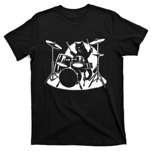 Cat Playing Drums Drummer Novelty Music Lover Funny Drummer T-Shirt