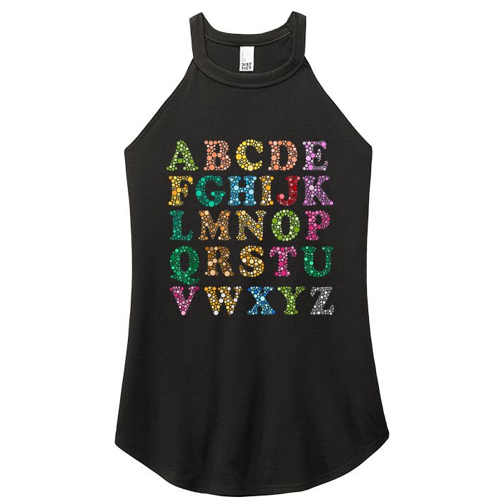 Colorful Polka Dots Alphabet Kids Girls Happy Dot Day Women's Perfect Tri Rocker Tank