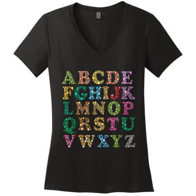Colorful Polka Dots Alphabet Kids Girls Happy Dot Day Women's V-Neck T-Shirt