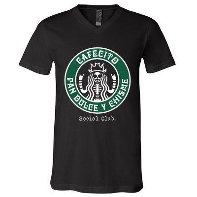 Cafecito Pan Dulce Y Chisme Mexicana Social Club V-Neck T-Shirt