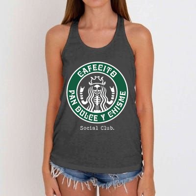 Cafecito Pan Dulce Y Chisme Mexicana Social Club Women's Knotted Racerback Tank