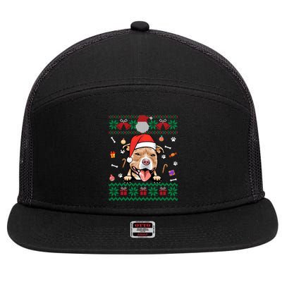 Cute Pitbull Dog Ugly Christmas Santa Hat Xmas Gift 7 Panel Mesh Trucker Snapback Hat