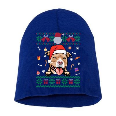 Cute Pitbull Dog Ugly Christmas Santa Hat Xmas Gift Short Acrylic Beanie