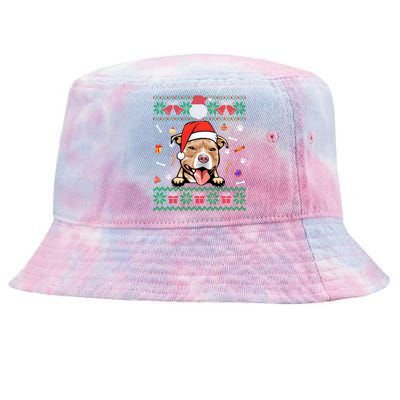 Cute Pitbull Dog Ugly Christmas Santa Hat Xmas Gift Tie-Dyed Bucket Hat