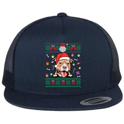 Cute Pitbull Dog Ugly Christmas Santa Hat Xmas Gift Flat Bill Trucker Hat