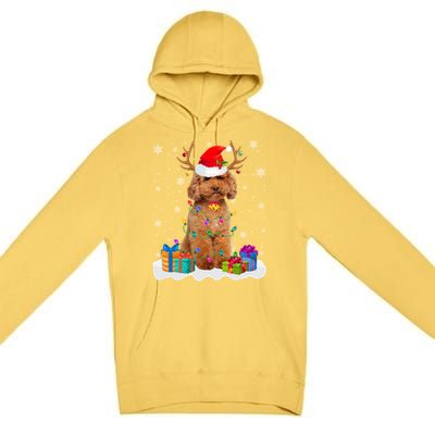 Cute Poodle Dog Christmas Lights Santa Hat Xmas Holidays Gift Premium Pullover Hoodie