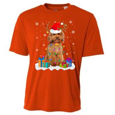 Cute Poodle Dog Christmas Lights Santa Hat Xmas Holidays Gift Cooling Performance Crew T-Shirt