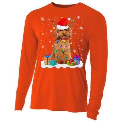 Cute Poodle Dog Christmas Lights Santa Hat Xmas Holidays Gift Cooling Performance Long Sleeve Crew