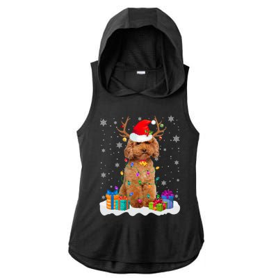 Cute Poodle Dog Christmas Lights Santa Hat Xmas Holidays Gift Ladies PosiCharge Tri-Blend Wicking Draft Hoodie Tank