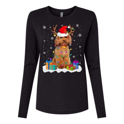 Cute Poodle Dog Christmas Lights Santa Hat Xmas Holidays Gift Womens Cotton Relaxed Long Sleeve T-Shirt