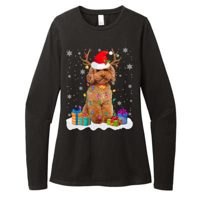 Cute Poodle Dog Christmas Lights Santa Hat Xmas Holidays Gift Womens CVC Long Sleeve Shirt