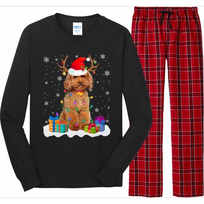 Cute Poodle Dog Christmas Lights Santa Hat Xmas Holidays Gift Long Sleeve Pajama Set