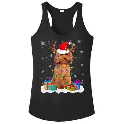 Cute Poodle Dog Christmas Lights Santa Hat Xmas Holidays Gift Ladies PosiCharge Competitor Racerback Tank