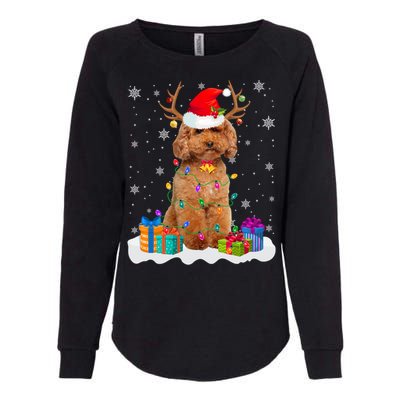 Cute Poodle Dog Christmas Lights Santa Hat Xmas Holidays Gift Womens California Wash Sweatshirt