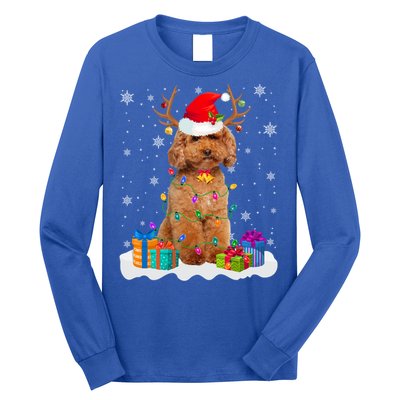 Cute Poodle Dog Christmas Lights Santa Hat Xmas Holidays Gift Long Sleeve Shirt