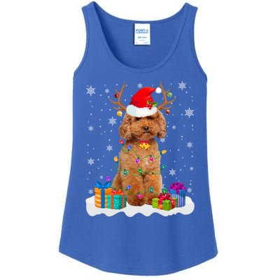 Cute Poodle Dog Christmas Lights Santa Hat Xmas Holidays Gift Ladies Essential Tank