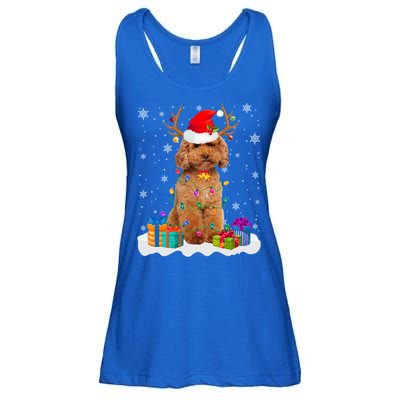 Cute Poodle Dog Christmas Lights Santa Hat Xmas Holidays Gift Ladies Essential Flowy Tank