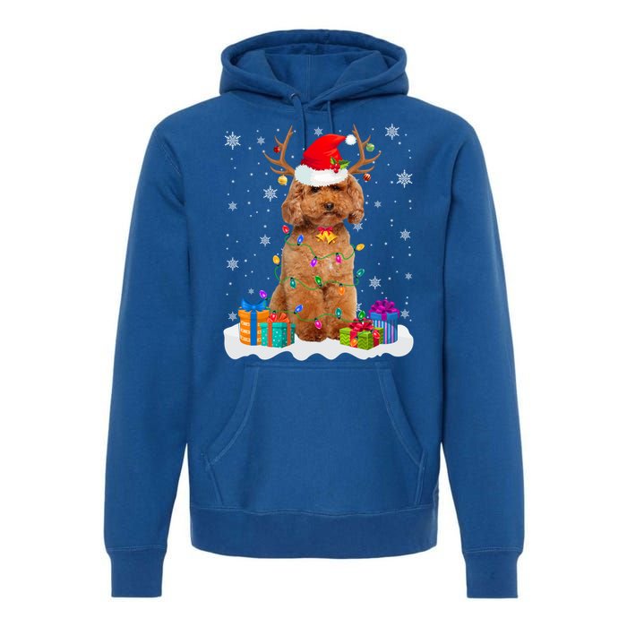 Cute Poodle Dog Christmas Lights Santa Hat Xmas Holidays Gift Premium Hoodie