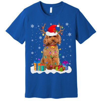 Cute Poodle Dog Christmas Lights Santa Hat Xmas Holidays Gift Premium T-Shirt