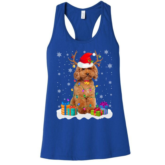 Cute Poodle Dog Christmas Lights Santa Hat Xmas Holidays Gift Women's Racerback Tank