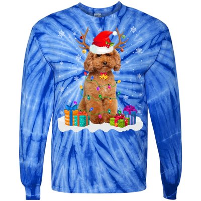 Cute Poodle Dog Christmas Lights Santa Hat Xmas Holidays Gift Tie-Dye Long Sleeve Shirt