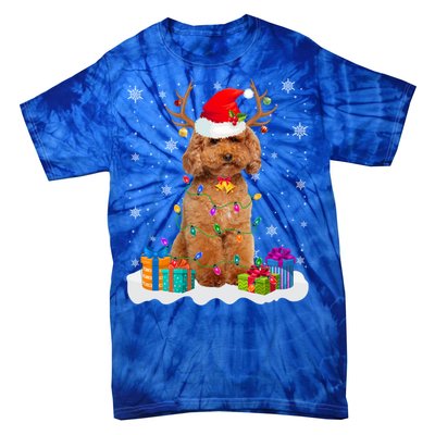 Cute Poodle Dog Christmas Lights Santa Hat Xmas Holidays Gift Tie-Dye T-Shirt