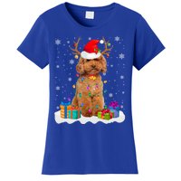 Cute Poodle Dog Christmas Lights Santa Hat Xmas Holidays Gift Women's T-Shirt