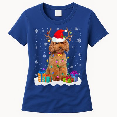 Cute Poodle Dog Christmas Lights Santa Hat Xmas Holidays Gift Women's T-Shirt