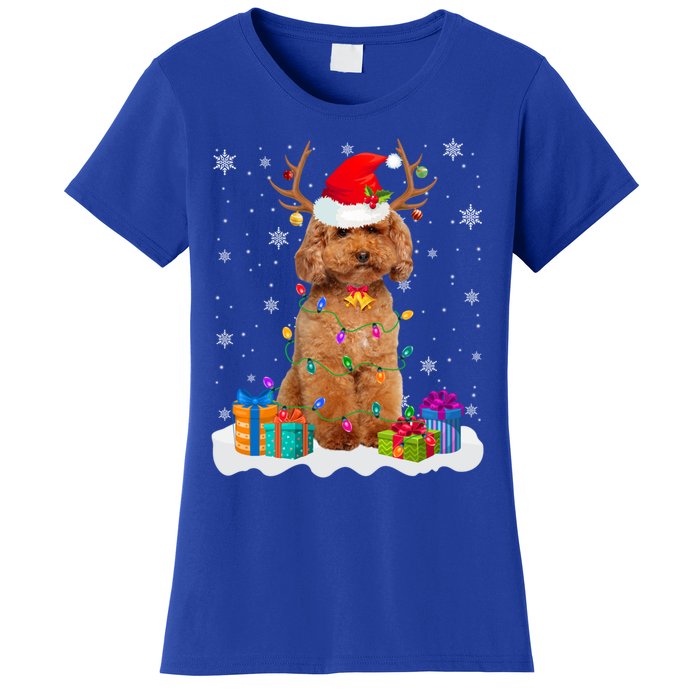 Cute Poodle Dog Christmas Lights Santa Hat Xmas Holidays Gift Women's T-Shirt