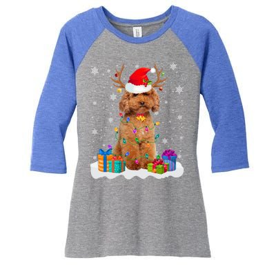 Cute Poodle Dog Christmas Lights Santa Hat Xmas Holidays Gift Women's Tri-Blend 3/4-Sleeve Raglan Shirt