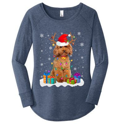 Cute Poodle Dog Christmas Lights Santa Hat Xmas Holidays Gift Women's Perfect Tri Tunic Long Sleeve Shirt