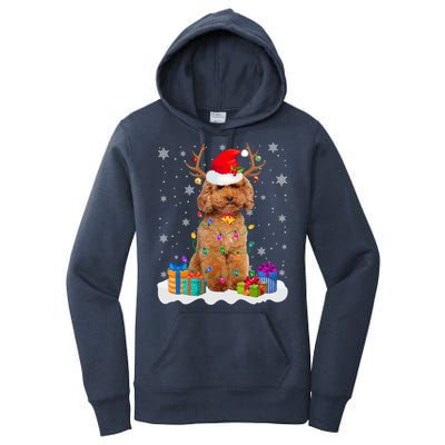 Cute Poodle Dog Christmas Lights Santa Hat Xmas Holidays Gift Women's Pullover Hoodie