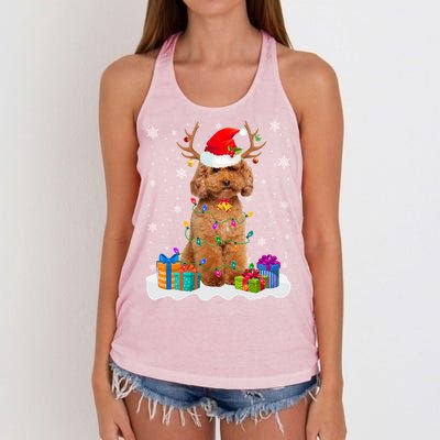 Cute Poodle Dog Christmas Lights Santa Hat Xmas Holidays Gift Women's Knotted Racerback Tank