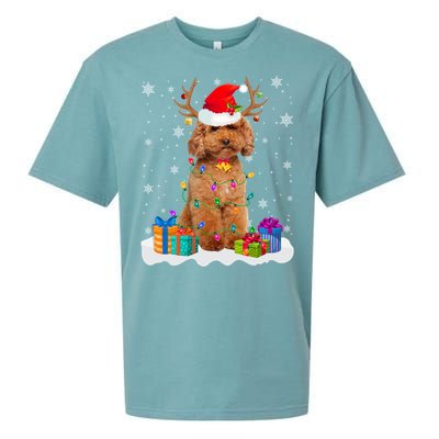 Cute Poodle Dog Christmas Lights Santa Hat Xmas Holidays Gift Sueded Cloud Jersey T-Shirt