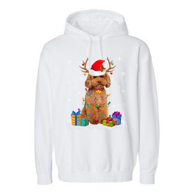 Cute Poodle Dog Christmas Lights Santa Hat Xmas Holidays Gift Garment-Dyed Fleece Hoodie