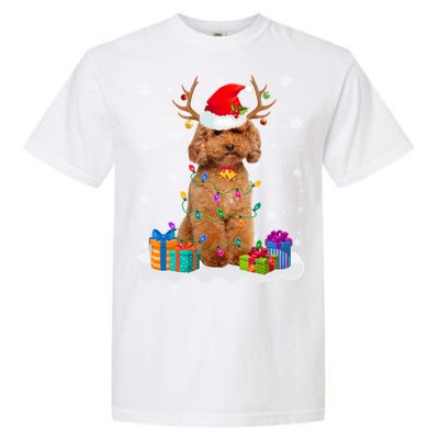 Cute Poodle Dog Christmas Lights Santa Hat Xmas Holidays Gift Garment-Dyed Heavyweight T-Shirt