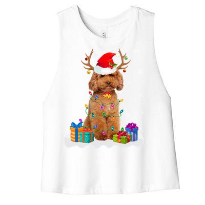 Cute Poodle Dog Christmas Lights Santa Hat Xmas Holidays Gift Women's Racerback Cropped Tank