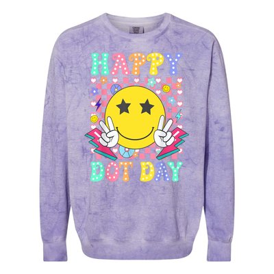 Colorful Polka Dot Happy Dot Day 2024 Smile Face Teacher Gift Colorblast Crewneck Sweatshirt