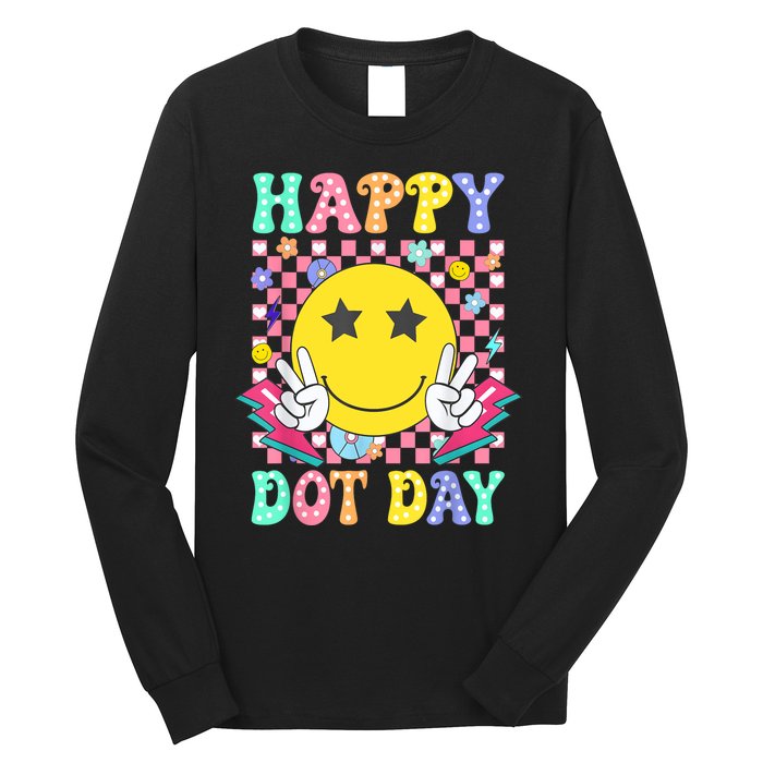 Colorful Polka Dot Happy Dot Day 2024 Smile Face Teacher Gift Long Sleeve Shirt