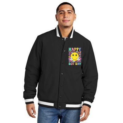 Colorful Polka Dot Happy Dot Day 2024 Smile Face Teacher Gift Insulated Varsity Jacket