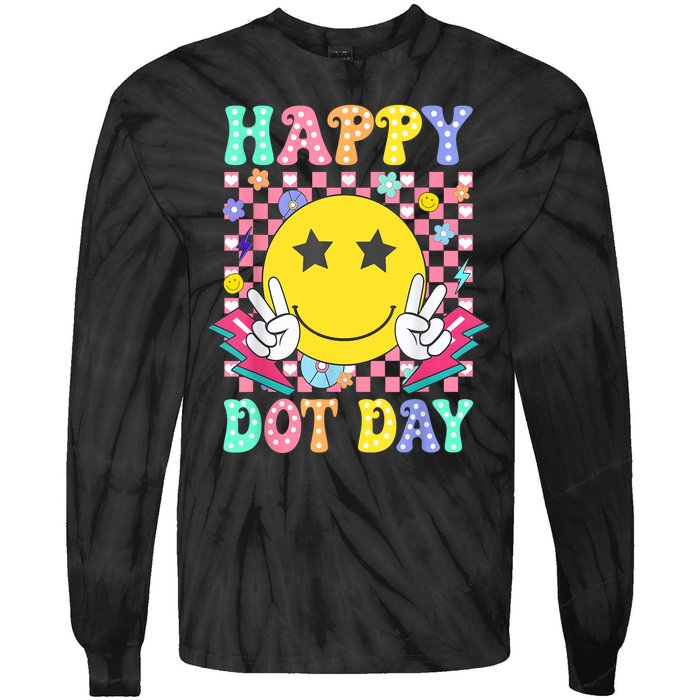 Colorful Polka Dot Happy Dot Day 2024 Smile Face Teacher Gift Tie-Dye Long Sleeve Shirt