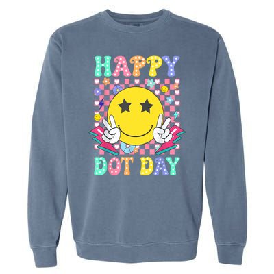 Colorful Polka Dot Happy Dot Day 2024 Smile Face Teacher Gift Garment-Dyed Sweatshirt