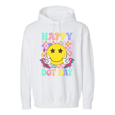 Colorful Polka Dot Happy Dot Day 2024 Smile Face Teacher Gift Garment-Dyed Fleece Hoodie