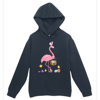 Cool Pretty Easter Gift Flamingo With Easter Basket Gift Urban Pullover Hoodie