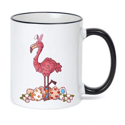 Cute Pink Easter Flamingo Bunny Easter Egg Hunt Great Gift 11oz Black Color Changing Mug